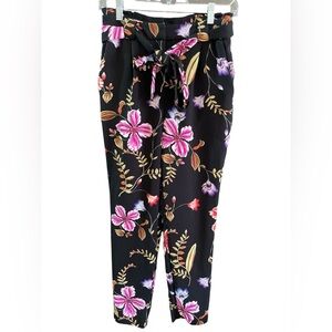 Express Black Floral Ankle High Rise Pants